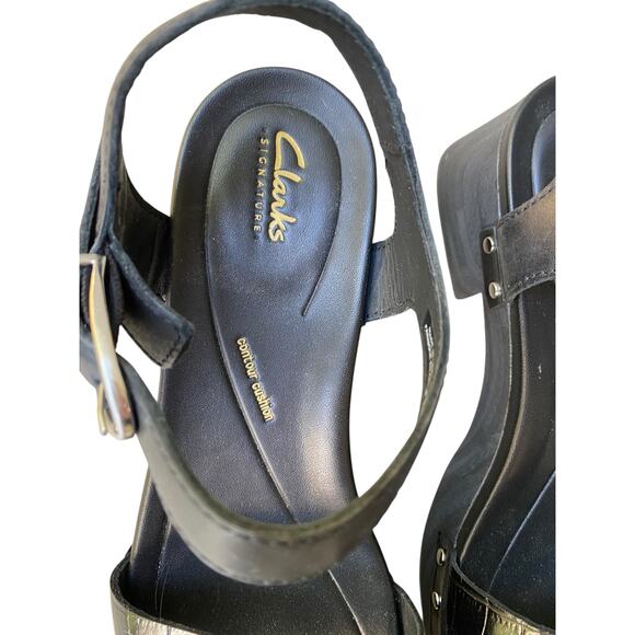 NWOT Clarks Sivanne Bay Heeled Sandal US 9 Black Leather Chunky Heel Boho - Picture 9 of 12